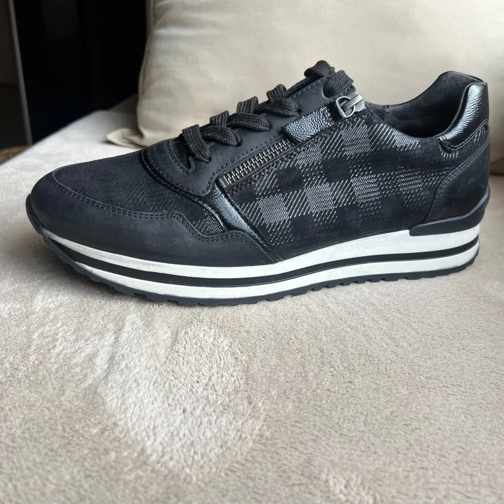 Gabor Comfort OptiFit Women 6.5 H US 9 Black‎ Leather Fashion Sneakers Side Zip